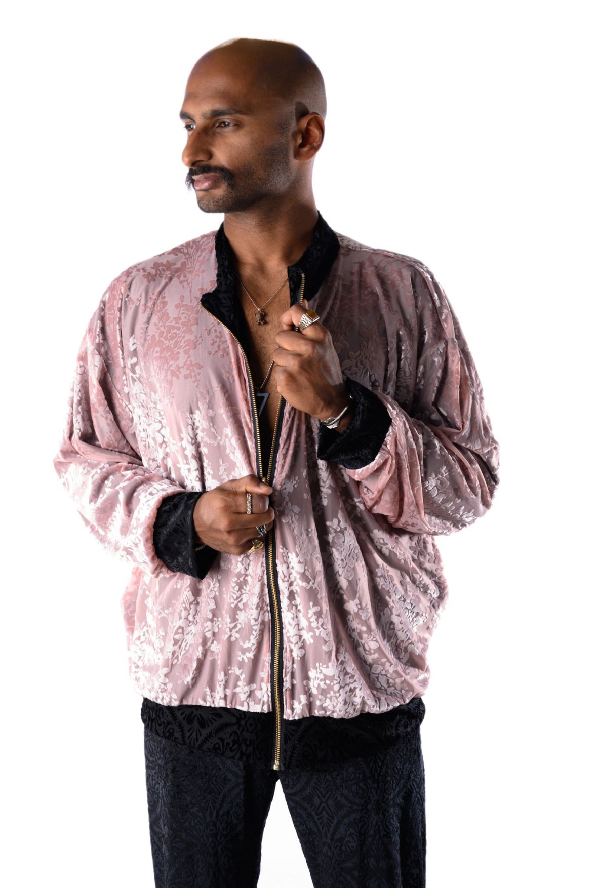 Reversible Burnout Bomber Cherry Blossom/Black Abstract Unisex