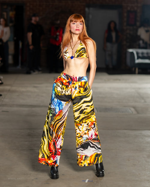 Watercolor Jungle Ultra Wide Linen Pants