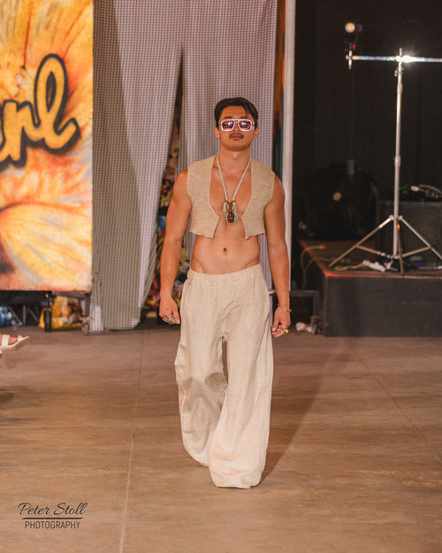 Cream Snakeskin Ultra Wide Linen Pants
