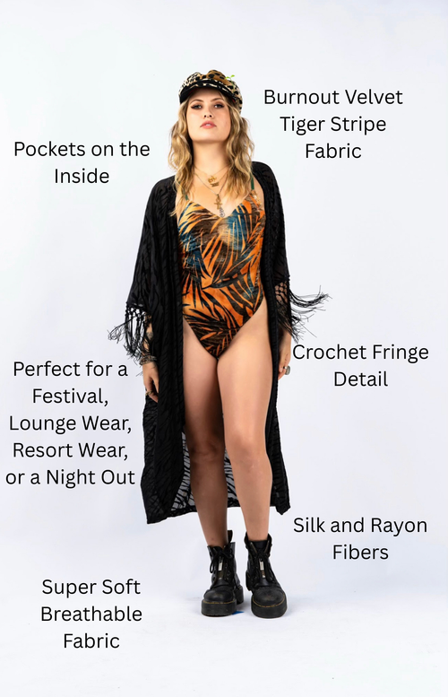 designer clothing, festival outfit, festival wear, rave wear, festival clothing, festival kimono, festival robe, resort wear, lounge wear, animal print jacket, animal print pants, black kaftan, black robe, black kimono, sexy black robe, , animal print robe