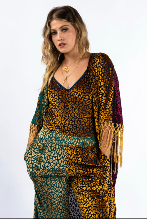 Animalia Robe, Duster, Kimono, festival kimono, festival robe, leopard print kimono, leopard print robe, reversible robe, velvet robe, velvet kimono, burnout velvet robe, burnout velvet duster