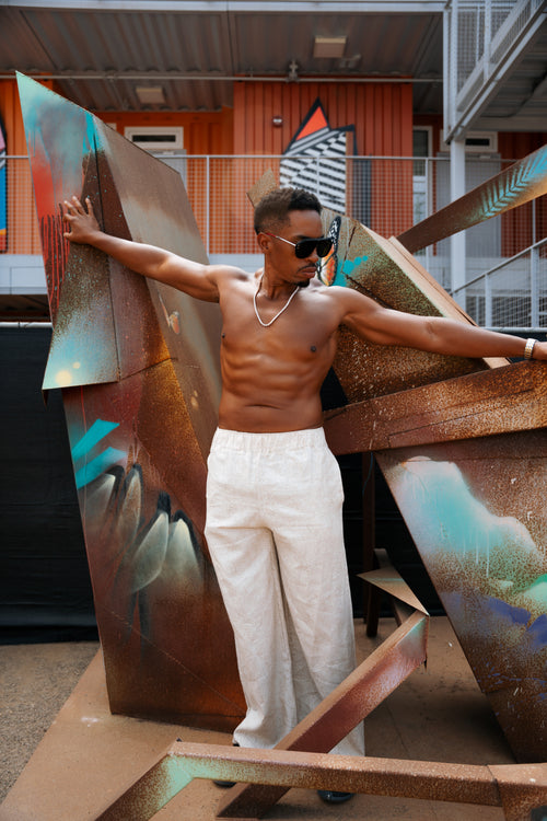 Cream Snakeskin Ultra Wide Linen Pants
