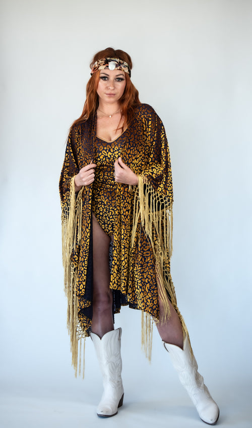 Gold Dust Woman Kimono in Indigo Leopard