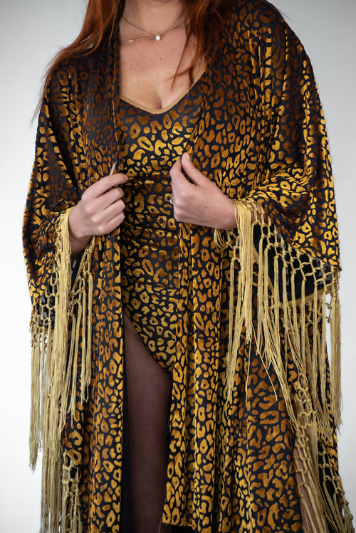 Gold Dust Woman Kimono/Bootysuit Set in Indigo Leopard