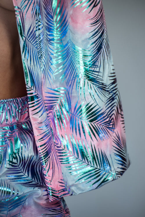 Outfit, fashion, festival fashion, matching set, top, designer clothing, fashion trends, velvet shorts, tropical shorts, men’s shorts, festival shorts, short shorts