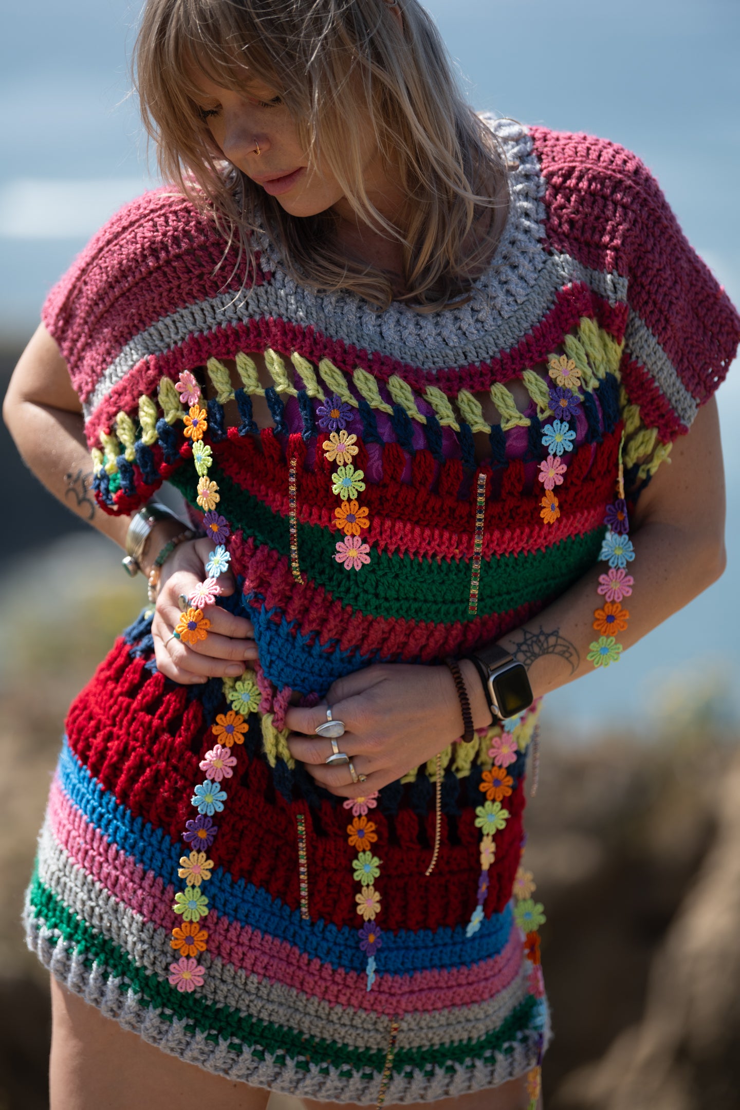 Upcycled Rainbow Crochet Dress – Radiant1Robes