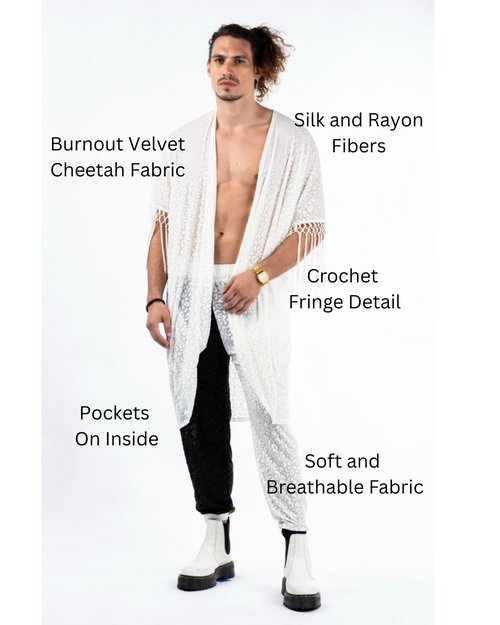 designer clothing, festival outfit, festival wear, rave wear, festival clothing, festival kimono, festival robe, resort wear, lounge wear, animal print jacket, animal print pants, white kimono, white robe, white kaftan, cheetah print robe, animal print robe, white shawl, yin yang kimono, black and white outfit, black and white pants, festival pants, festival fit