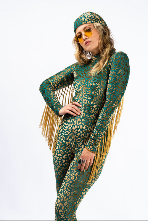 Outfit, fashion, festival fashion, matching set, top, designer clothing, fashion trends, bodysuit, robe, cheetah print robe, cheetah print bodysuit, gold robe