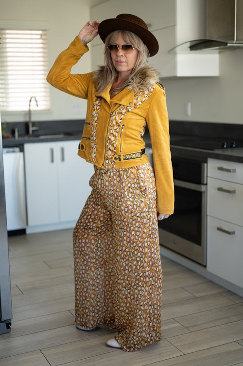 festival outfit, festival clothing, festival kimono, resort wear, animal print outfit, matching animal print set, tiger print kimono, tiger print robe, animal print robe, animal print pants, festival robe, festival wear, flowy pants, animal print kimono, tiger print pants, flowy kimono, yacht wear, cream outfit, cream, pants, nude pants, upcycled top, upcycled clothing, handmade clothing, slow fashion brand