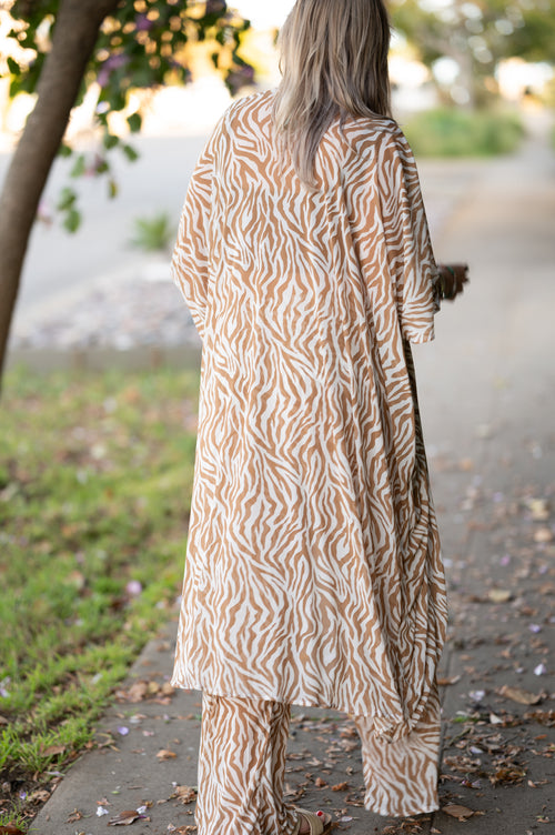festival outfit, festival clothing, festival kimono, resort wear, animal print outfit, matching animal print set, tiger print kimono, tiger print robe, animal print robe, animal print pants, festival robe, festival wear, flowy pants, animal print kimono, tiger print pants, flowy kimono, yacht wear, cream outfit, cream, pants, nude pants, 