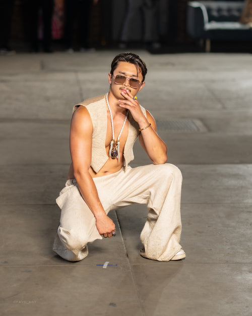 festival clothing, festival outfit, rave wear, resort wear, all natural, linen pants, snakeskin pants, cream pants, wide leg pants, festival brand, eco friendly, all natural