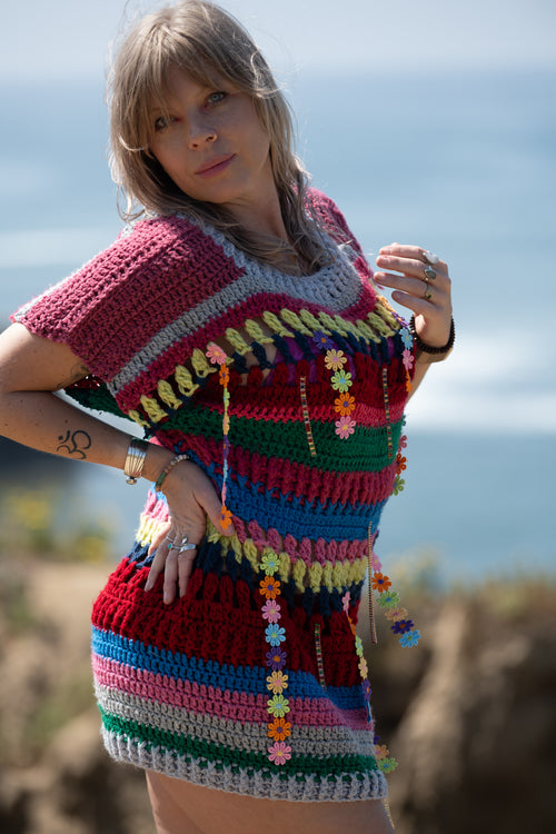 knitted festival dress Upcycled Rainbow Crochet Dress – Radiant1Robes