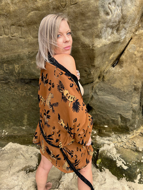 On The Prowl Reversible Silk Robe with Belt Tie
