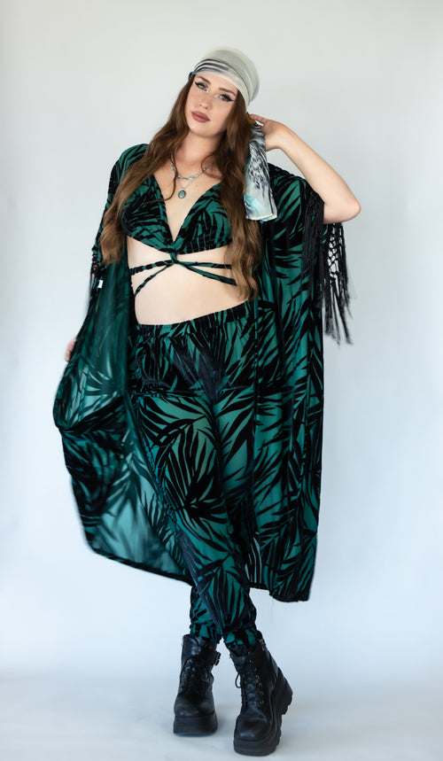 Fashion, fashion outfits, festival fashion, matching set, jogger kimono set, kimono, green kimono, emerald kimono, leaf print joggers, festival joggers, designer, designer brand, handmade, fashion, outfits, festival fashion, jacket pant set, unisex clothing, reversible jacket,  matching set, joggers, designer clothing, festival outfit, festival wear, rave wear, festival clothing, festival kimono, festival robe, resort wear, lounge wear, animal print jacket, animal print pants