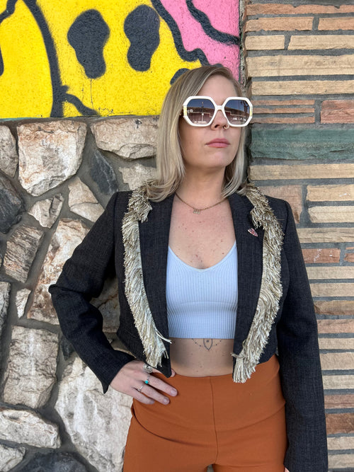 upcycled jacket, upcycled blazer, upcycled crop blazer, one of a kind jacket, cropped blazer, cropped jacket, eco friendly, upcycled