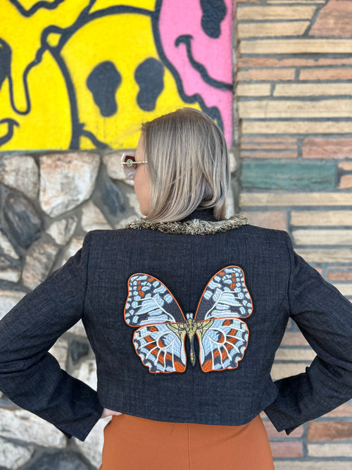 upcycled jacket, upcycled blazer, upcycled crop blazer, one of a kind jacket, cropped blazer, cropped jacket, eco friendly, upcycled