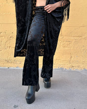 Load image into Gallery viewer, Stardust Scrunch Flares in black burn velvet leaf
