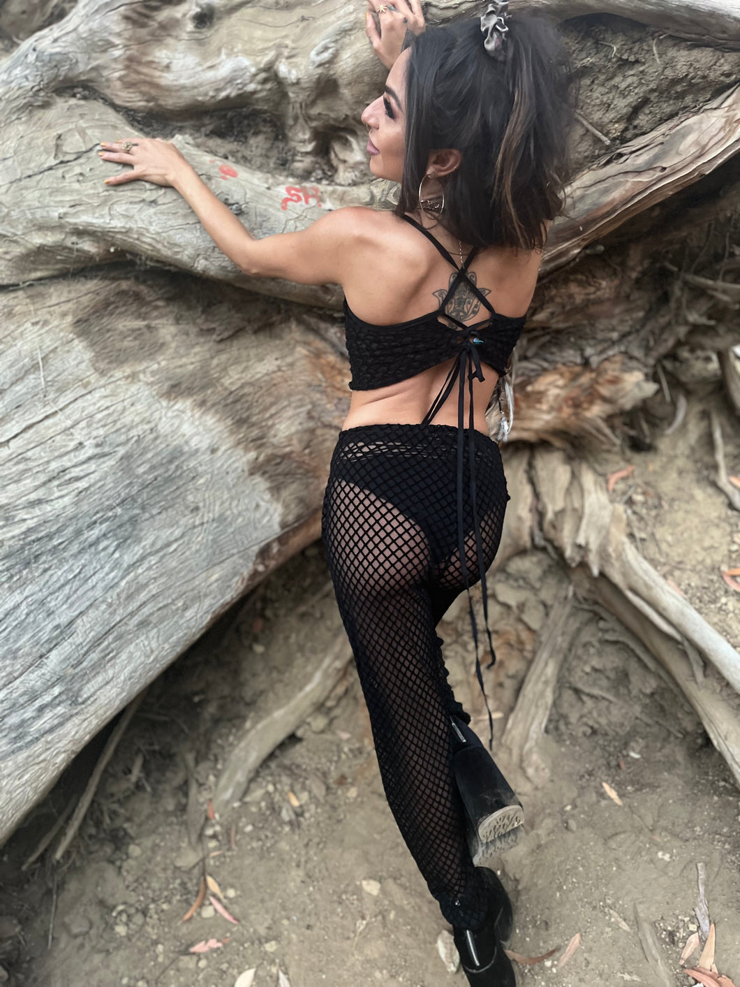 Burn Velvet Black Mesh Lace Crop