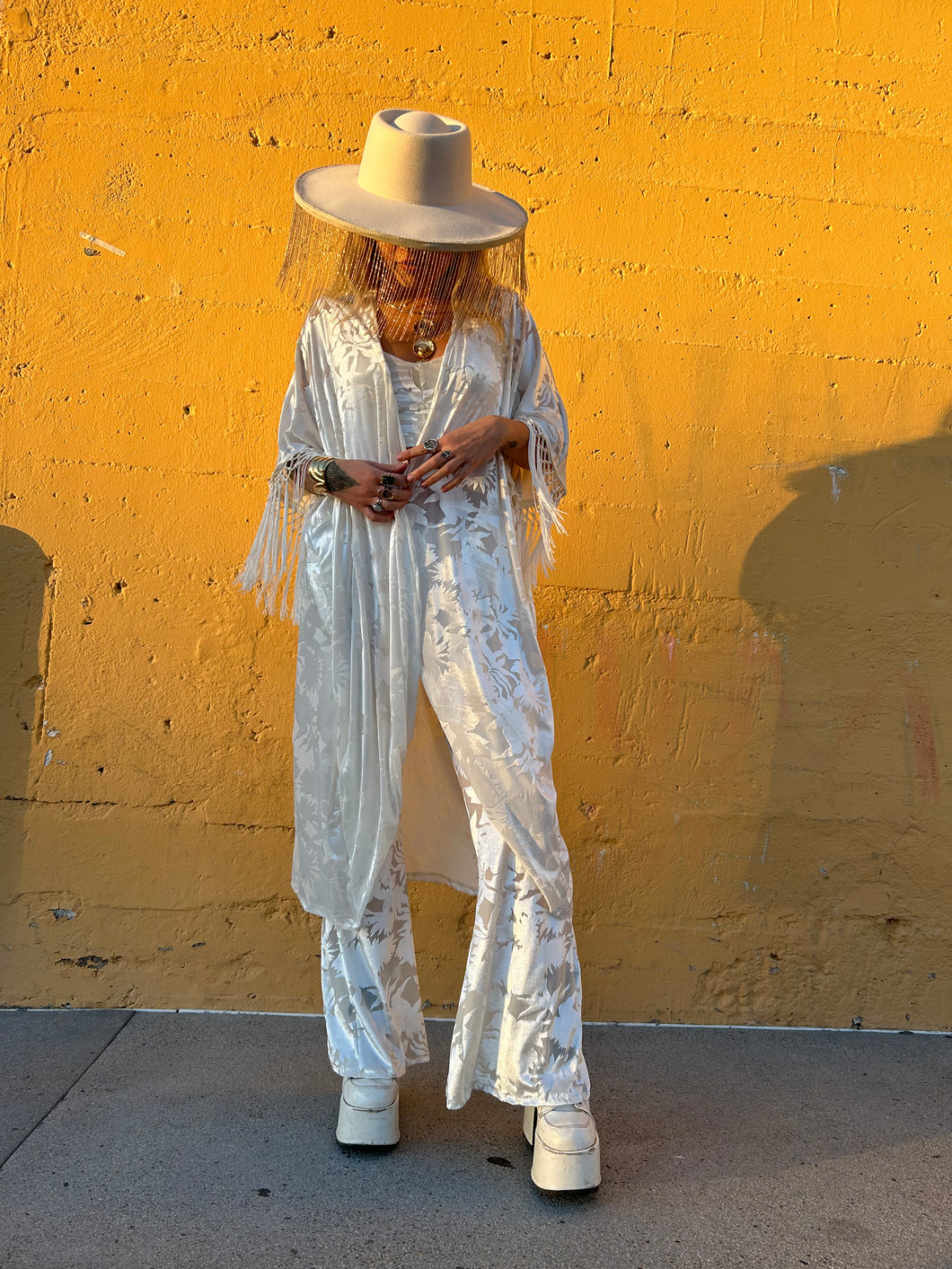 Stardust Scrunch Flares in White Burn Velvet Leaf