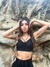 Load image into Gallery viewer, Burn Velvet Black Mesh Lace Crop
